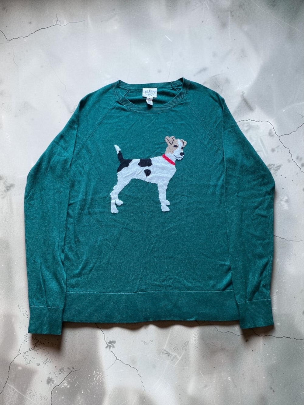 St. Johns Bay Small Green Dog Knit Sweater Jack Russell Terrier Crewneck